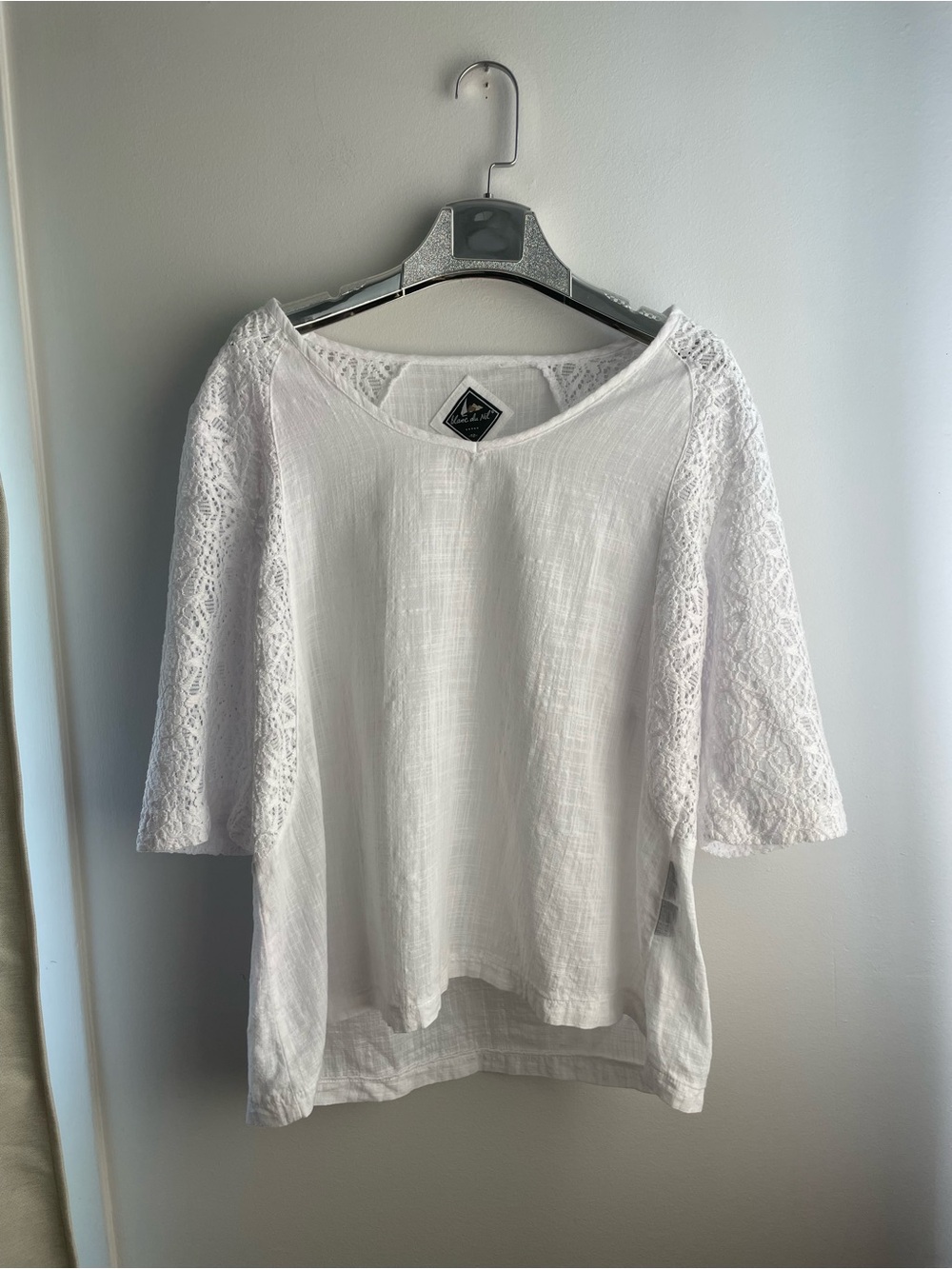 White Lace-Sleeve Women’s Top - Classic Casual-100% Cotton-Made in Turkey